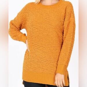 Zenana Mustard Yellow Popcorn Knit Pullover Sweater Cozy Comfy Casual Workwer  L